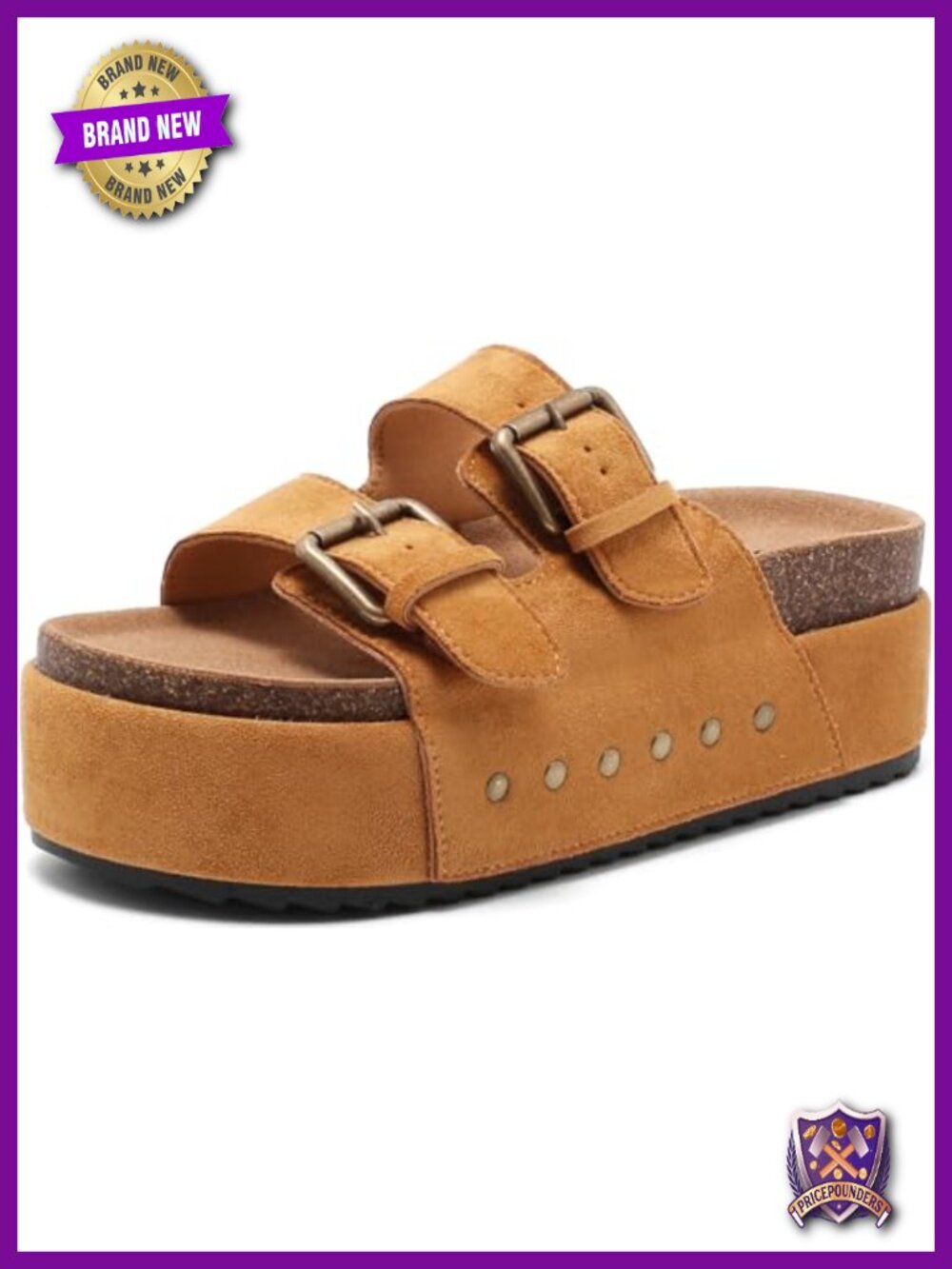 Women's Platform Sandals Cork Footbed Slides with Double Buckles